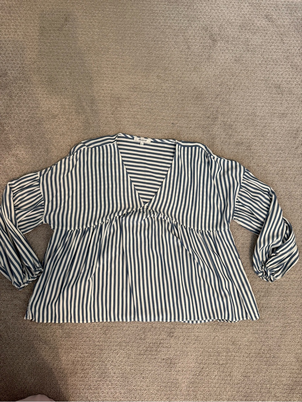 Madewell Navy & White Striped V-Neck Peplum Tunic
